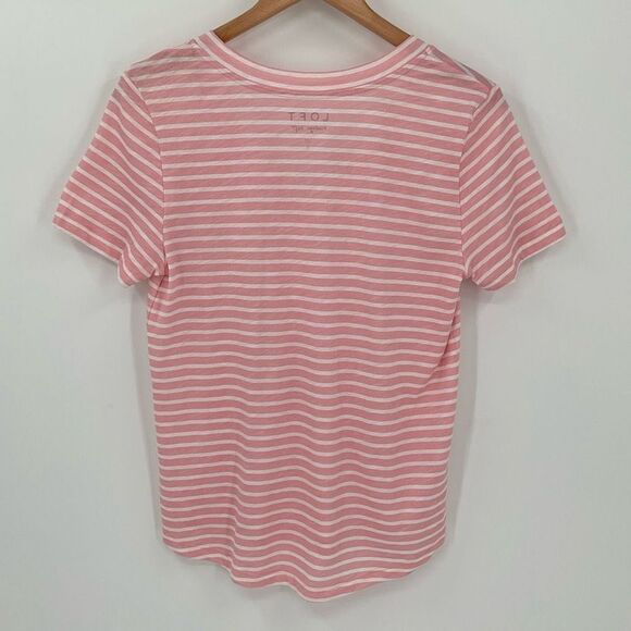 Loft Bundle Of 2 Everyday V-Neck Tee Coral Pink Stripe Women Small Very Soft - Picture 6 of 8